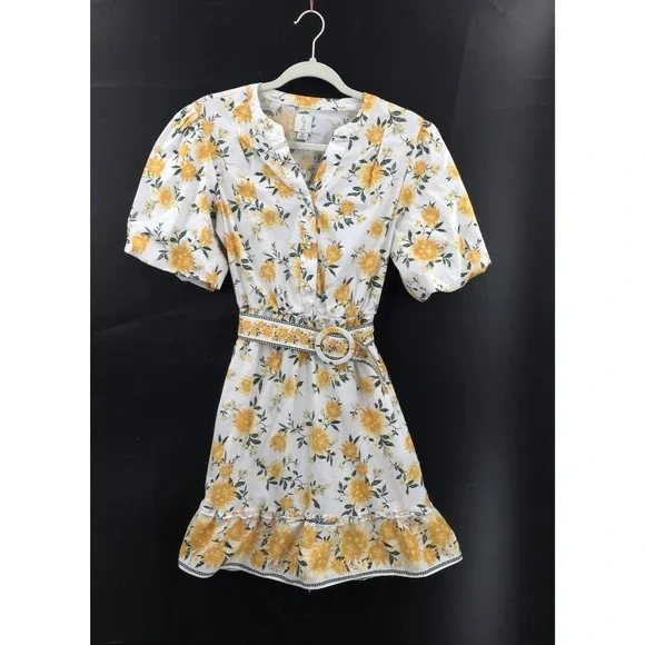 Joie White yellow floral puff sleeve mini dress Azaleia spring summer flirty 10 - Picture 16 of 16